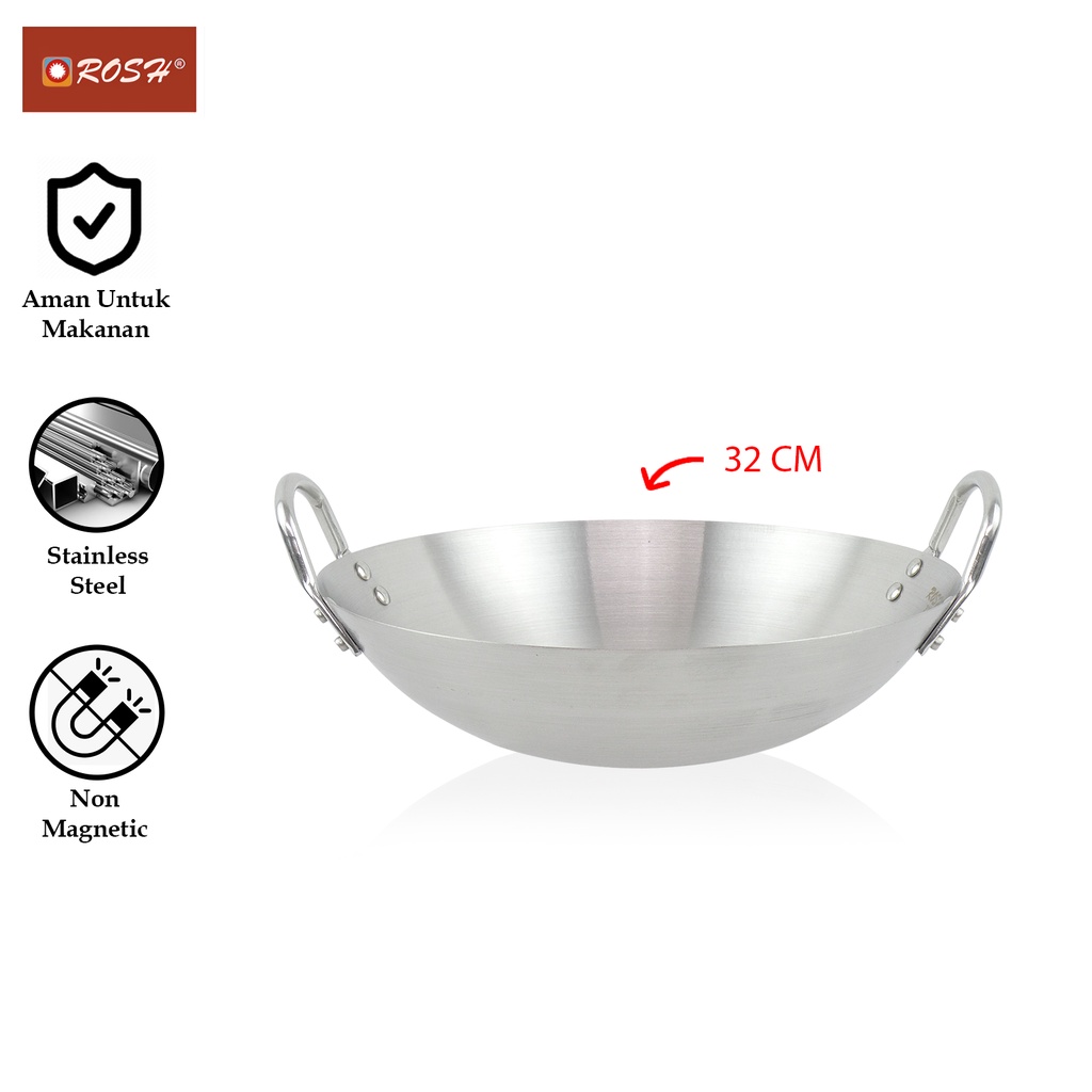 Jual ROSH Wajan Anti Karat 30 - 75 CM Stainless Steel Super Wok Twin ...