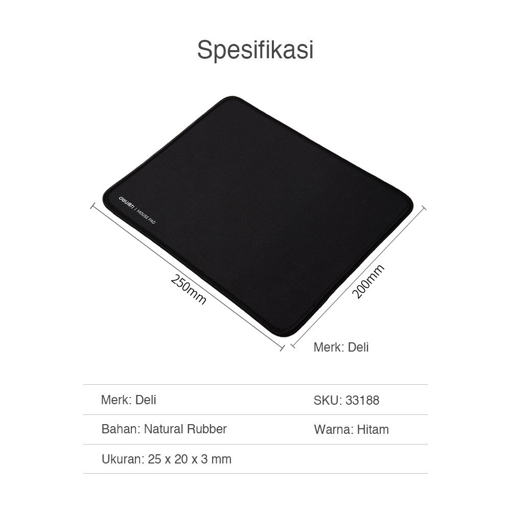 Jual Deli Mouse Pad / Tatakan Mouse Polos 25 x 20 cm Warna Hitam Anti ...