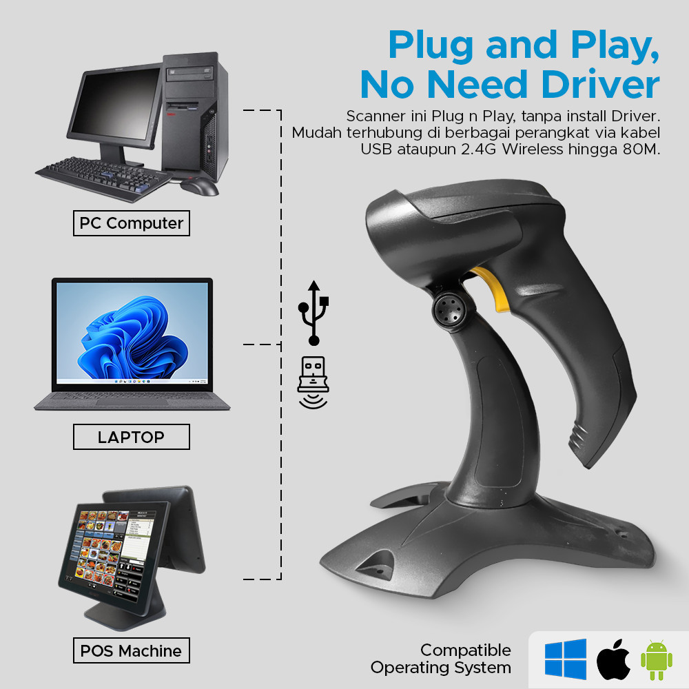 Jual Codeshop CD-9512 Scanner Barcode 1D 2D Imager Wireless USB Auto ...