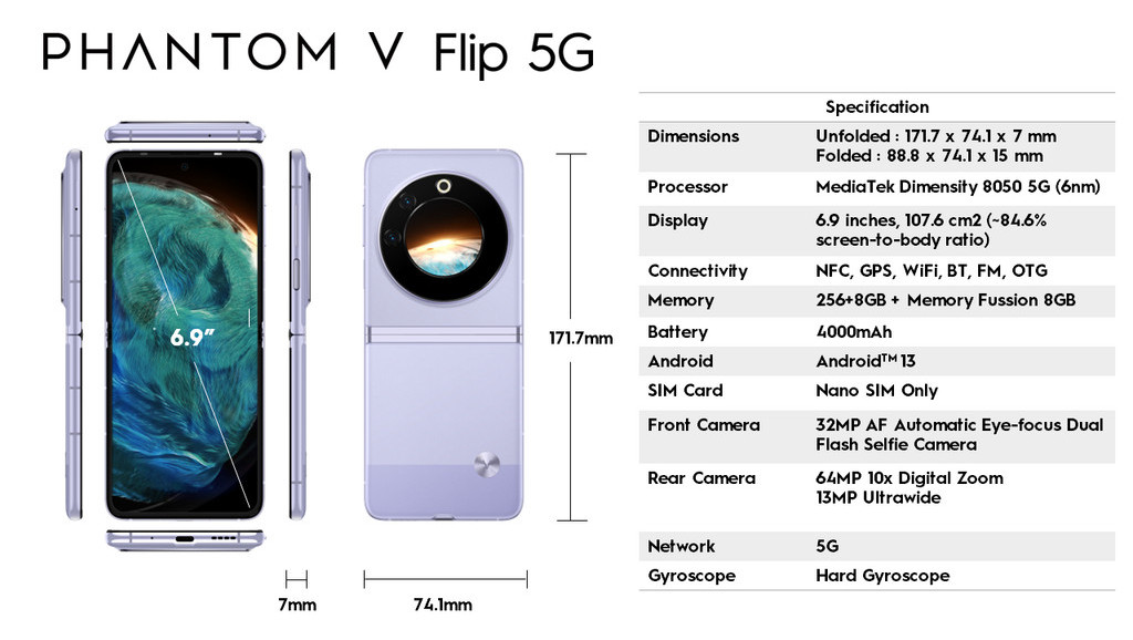 Jual TECNO PHANTOM V Flip 5G - 8+8GB*+256GB, 64MP Ultra-clear Cam ...