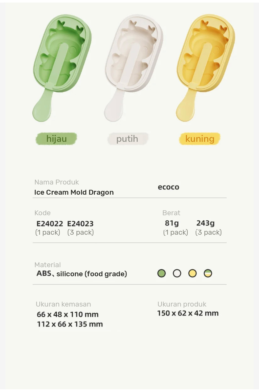 Jual ECOCO lce Cream Mold Dragon White - Cetakan Ice Cream Cetakan Naga ...