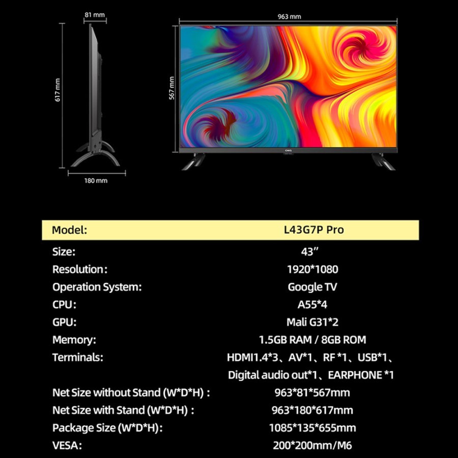 CHiQ by Changhong Google TV 32 40 43 Inch Smart TV HDR10 Digital TV  L32G7P L40G7P L43G7P Pro