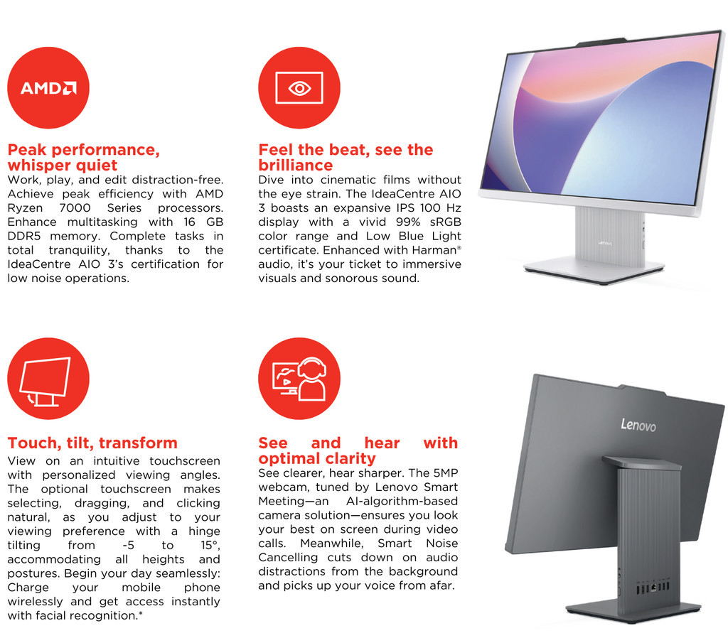 Jual Lenovo PC IdeaCentre AIO 24ARR9 AMD Ryzen 3 7335U Win11 8GB 512GB ...