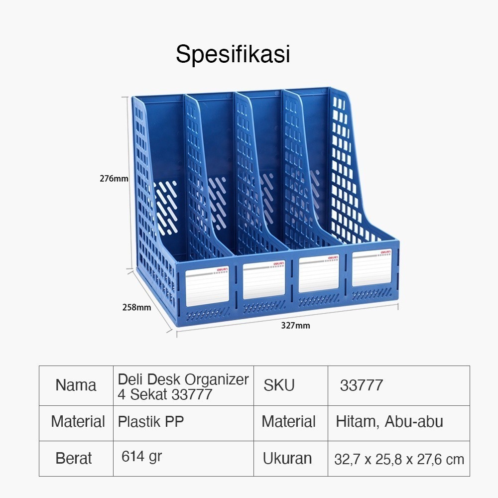 Jual Deli File Tray / Rak Box File Bahan Plastik 4 Sekat 33777 | Shopee ...