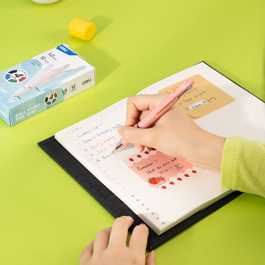 Jual Deli Ballpoint Pen Bolpoin Pulpen 4 Warna 1.0mm Tinta Hitam Merah ...