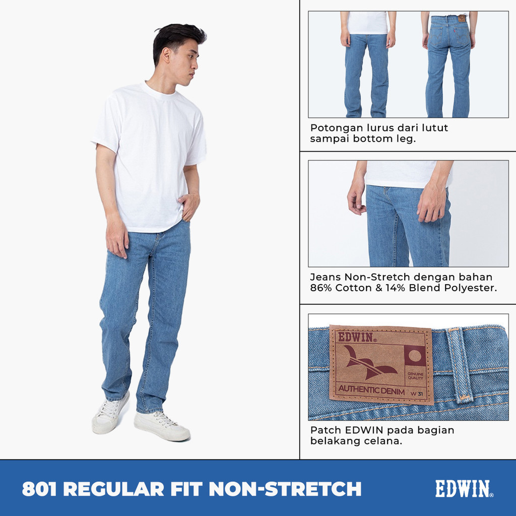 Jual EDWIN JEANS - 801 Reguler Fit Slub Jeans VINTAGE INDIGO Celana ...