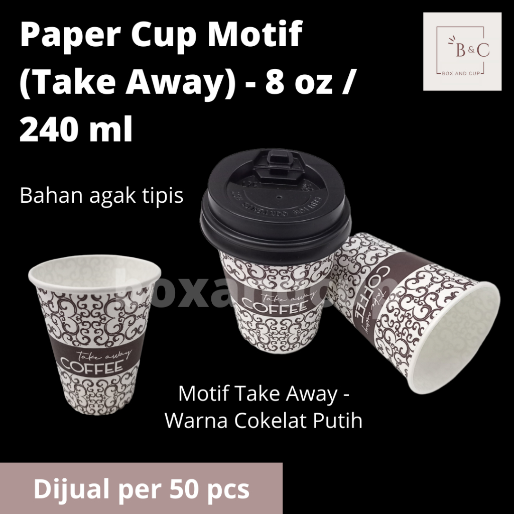 Jual Paper Cup / Gelas Kertas Panas Kopi Teh Motif dan Tutup 8oz 240 ml ...