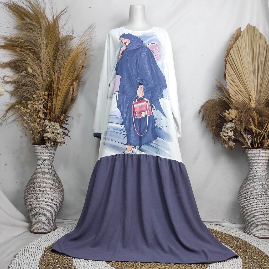 Jual Yuwana Dress | Gamis LD 130cm Jumbo Motif Kekinian Crinkle Airflow ...