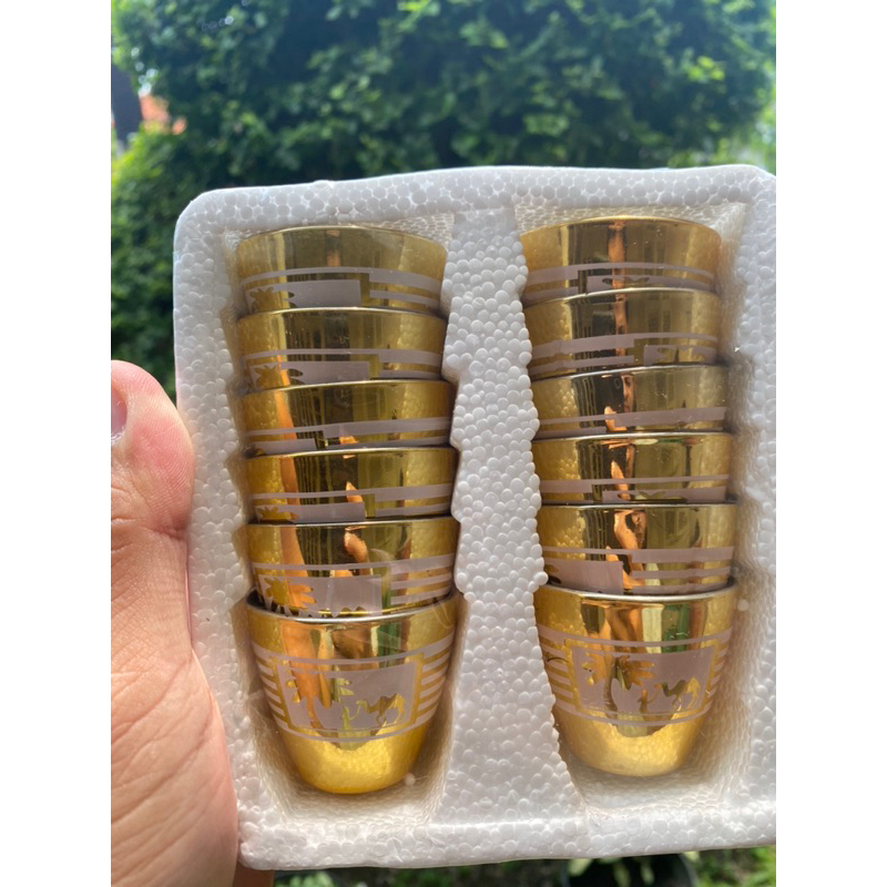 Jual Gelas Air Zamzam Gold Cangkir Kaca Set 12 Pcs Gelas Cucing Arab Premium Untuk Oleh Oleh 1011