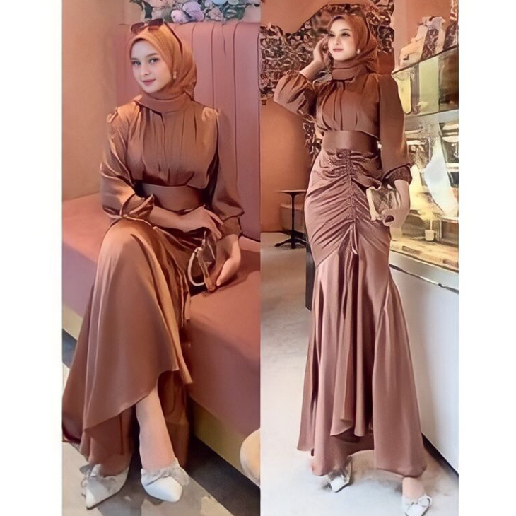 Jual Free Ongkir Vannya Dress Bahan Satin Silk Glossy Dress Kondangan Viral Terbaru