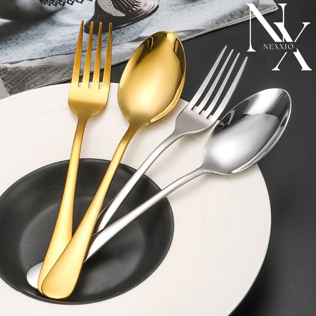 Jual Nexxio Sendok Garpu Stainless Steel Tebal Gold Sendok Makan Gold Set Alat Makan Korea