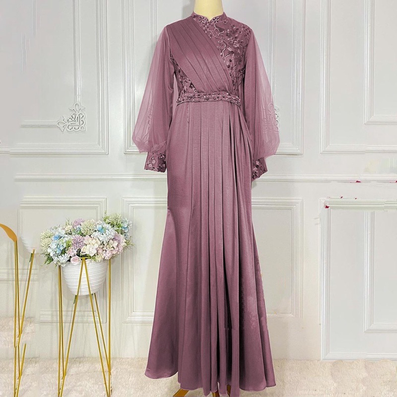 Jual Model Gamis Brokat Kombinasi Satin Orang Gemuk Terlengkap