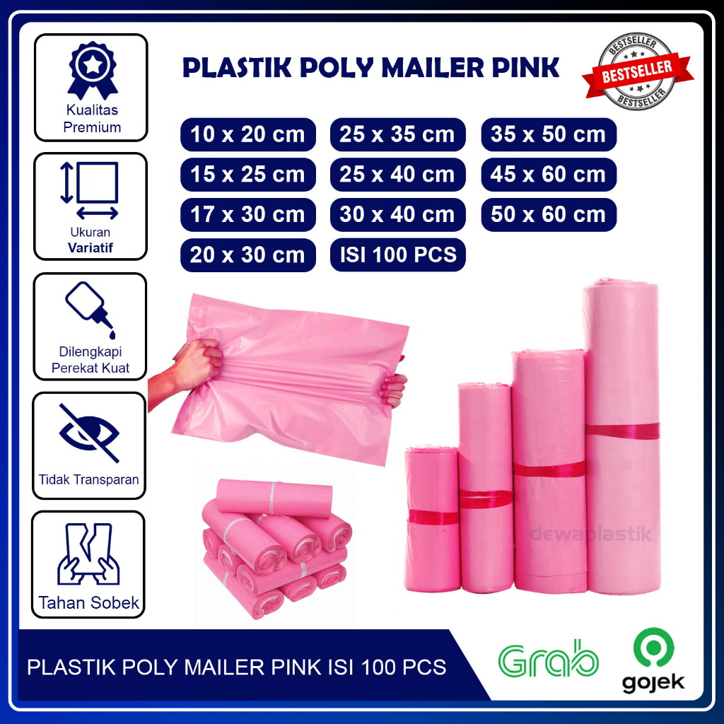 Jual Polymailer Pink Isi 100 Pcs Polymailer Kantong Plastik Ldpe Amplop Packaging Plastik 9131