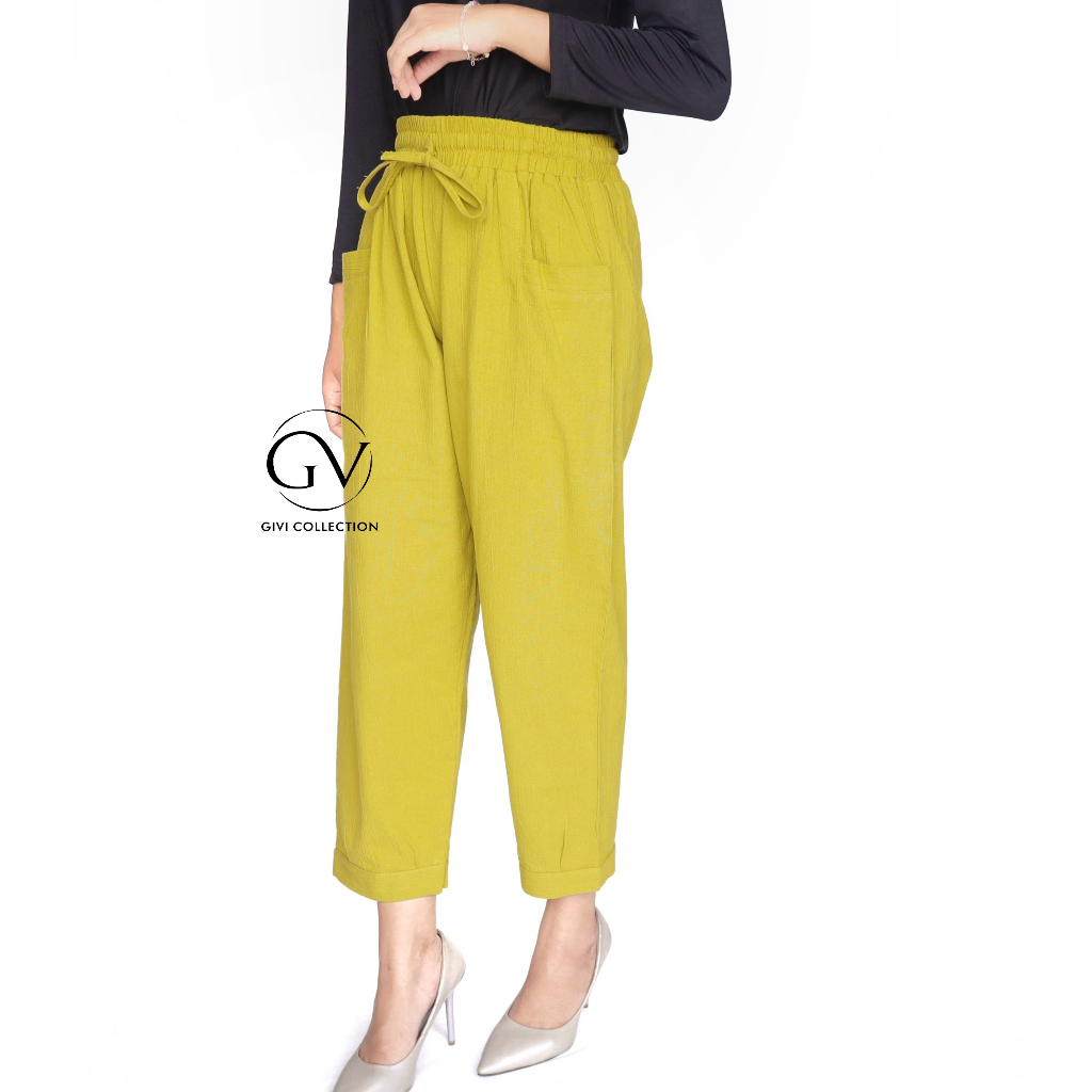 Jual celana haruka pants 7/8 linen crinkle premium JUMBO Shopee Indonesia