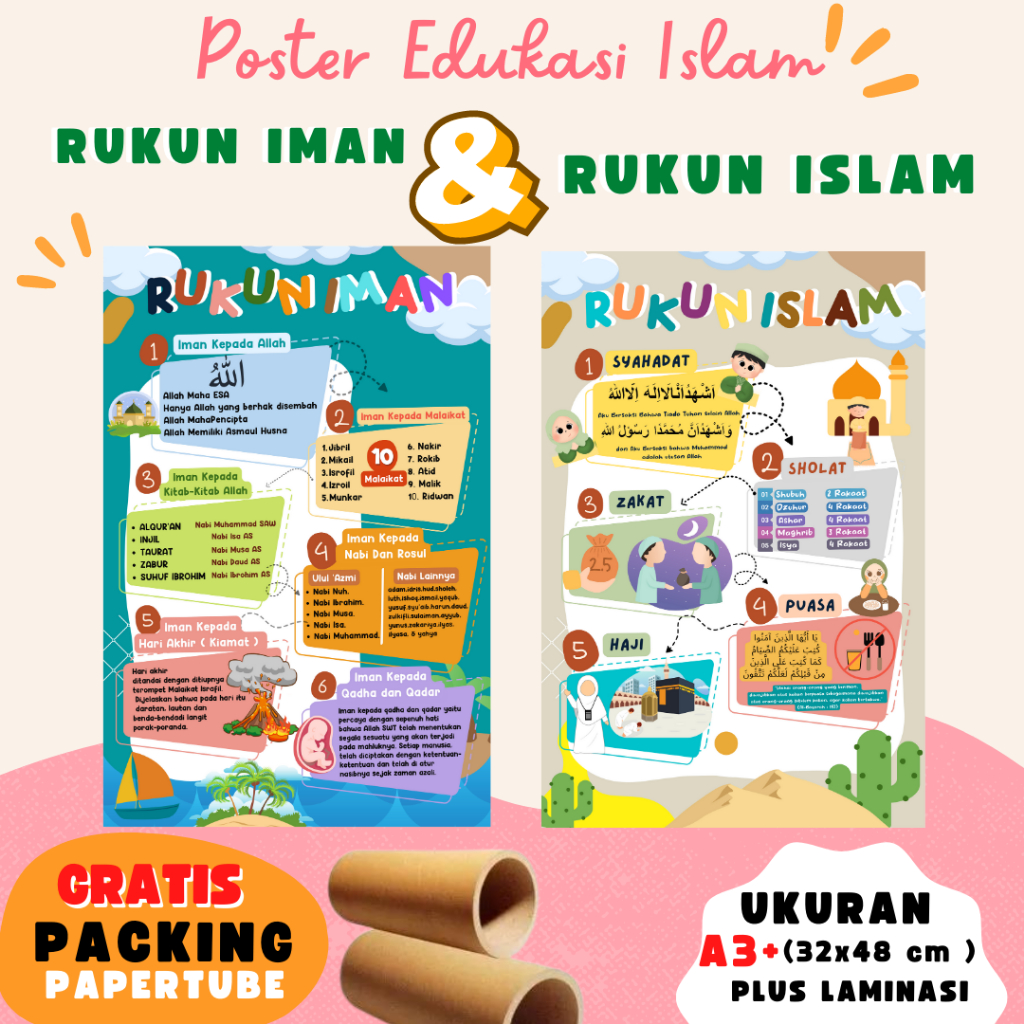 Jual Poster Edukasi Anak Muslim Rukun Islam Dan Rukun Iman Poster Belajar Rukun Islam Poster