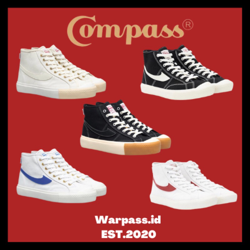 Jual Sepatu Compass Gazelle High Black White White Red White Blue Black Gum Cream Original