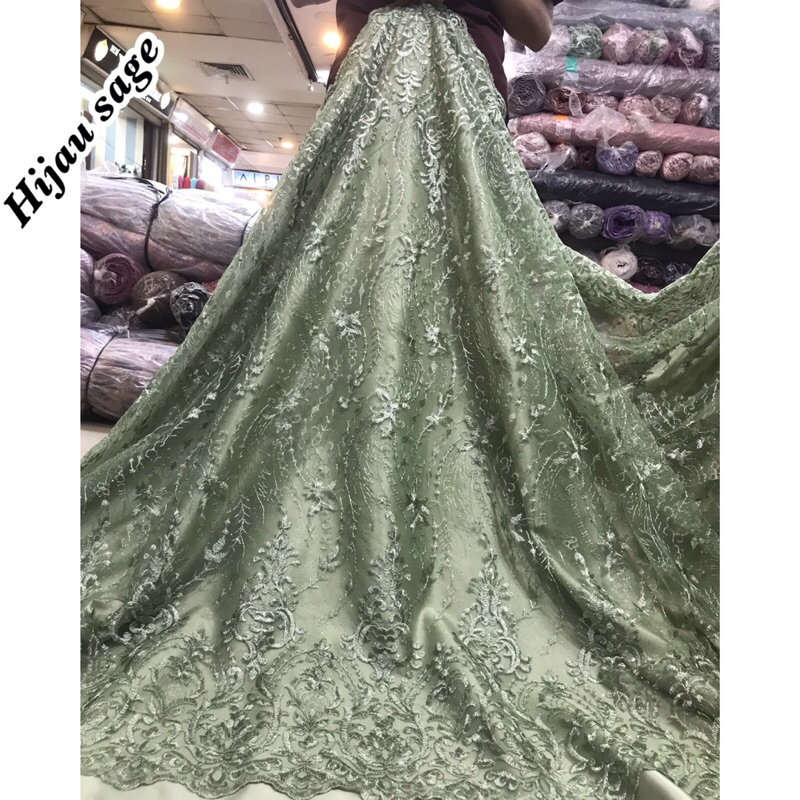 Jual CANTIK MURAH!! Kain bahan tile akar bordir (KHUSUS HIJAU SAGE