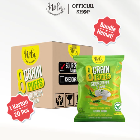 Bundle Hemat 20 PCS Nola 8 Grain Puffs Sour Cream & Onion (Rasa Krim Asam dan Bawang) @50 Gram