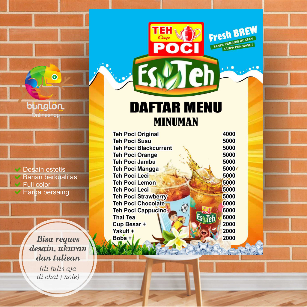 Jual Cetak Print Daftar Menu Custom Cetak Daftar Menu Teh Poci Shopee Indonesia