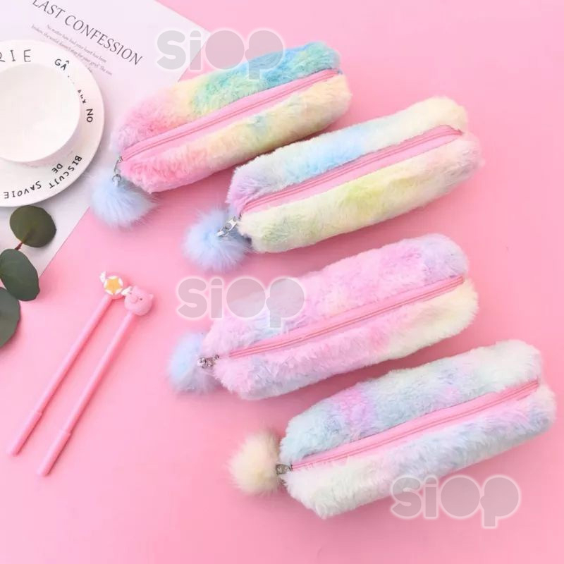 Jual Tempat Pensil Bulu Pom Pom Pencil Holder Pelangi Shopee Indonesia