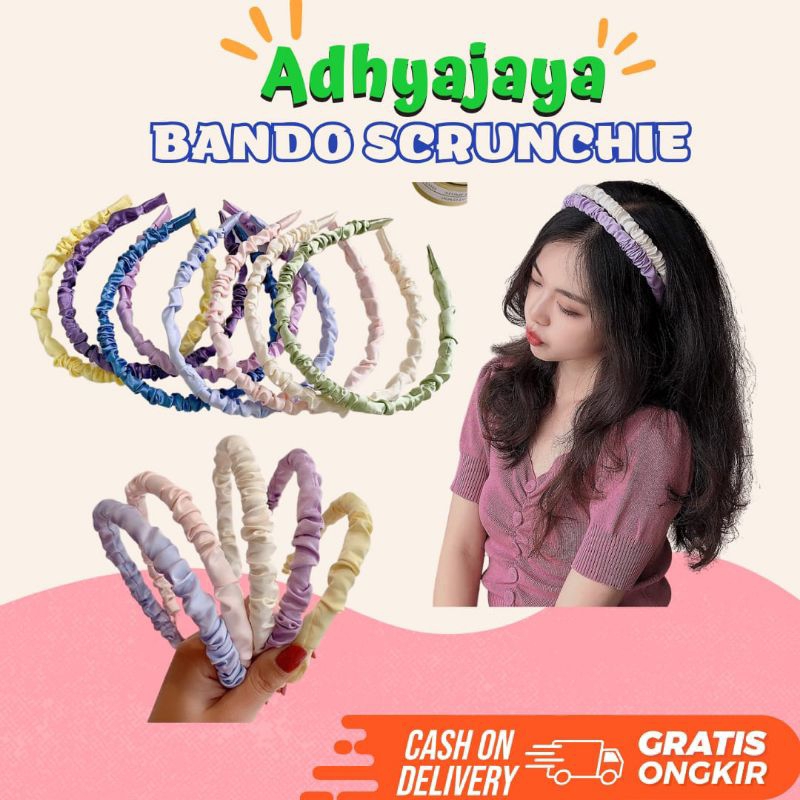 Jual Bando Scrunchie Korea Headband Satin Kerut Bandana Rambut Kain Polos Bando Wanita 