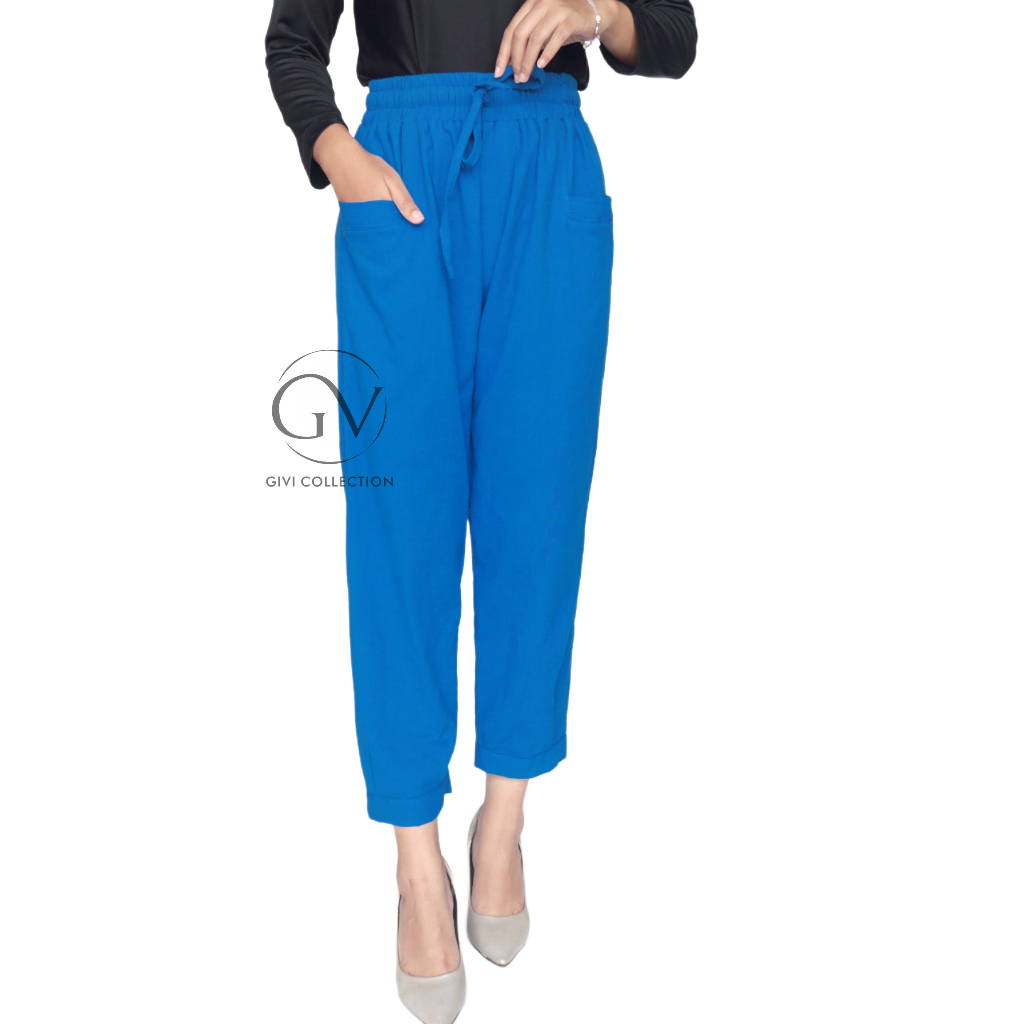 Jual celana haruka pants 7/8 linen crinkle premium JUMBO Shopee Indonesia