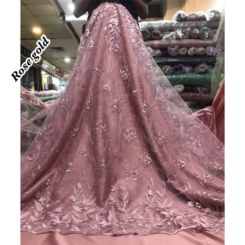 Jual MURAH!!Kain Bahan Tille Akar Mutiara Bordir / Bahan Kebaya Brokat ...