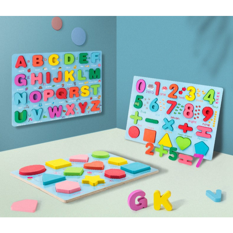 Jual Puzzle Kayu Anak ABC 123 - Chunky Puzzle Pastel - Wooden Puzzle 3D ...