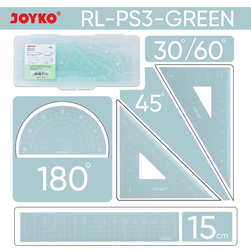 Jual Ruler Penggaris Joyko RL-PS3 1 Set 4 Pcs | Shopee Indonesia