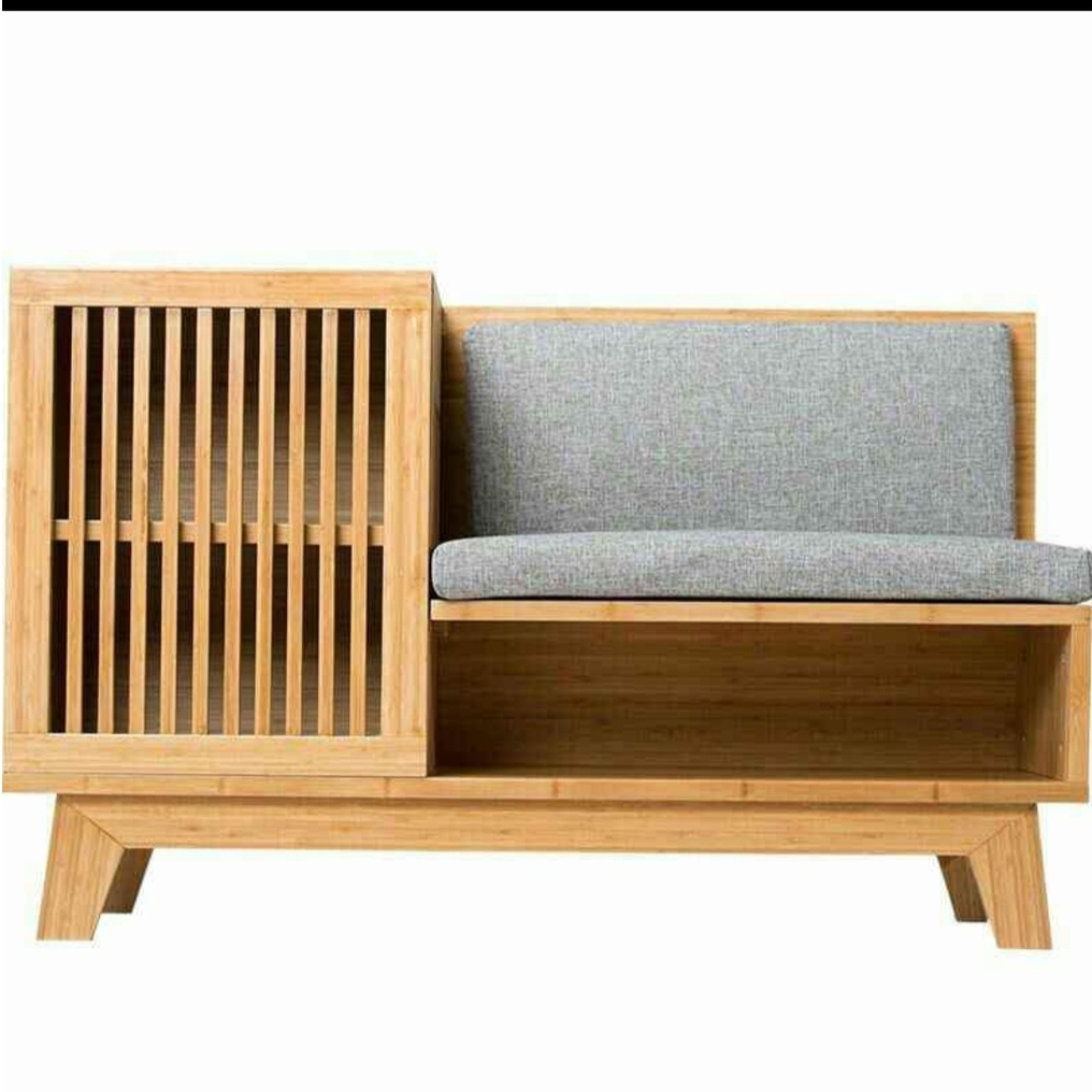 Jual Bangku+Rak Sepatu Retro Minimalis Scandinavian Kayu Jati Mix Rotan ...