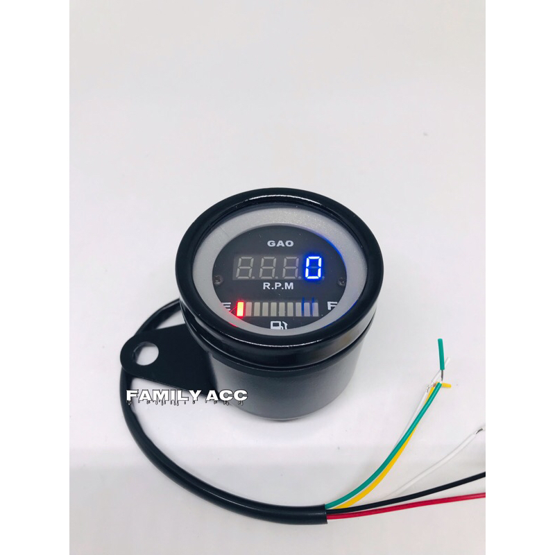 Jual Speedometer Bulat 2in1 Digital Rpm plus Fuel Meter/ Amper Bensin ...