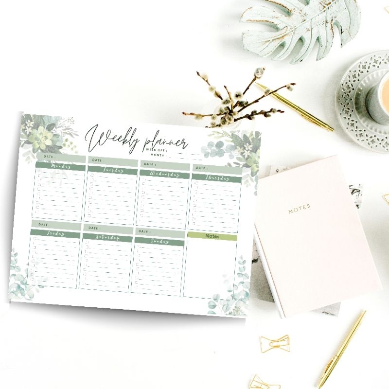 Jual Weekly Planner Printable Flower Leaf Landscape, Letter, A4, A5 ...