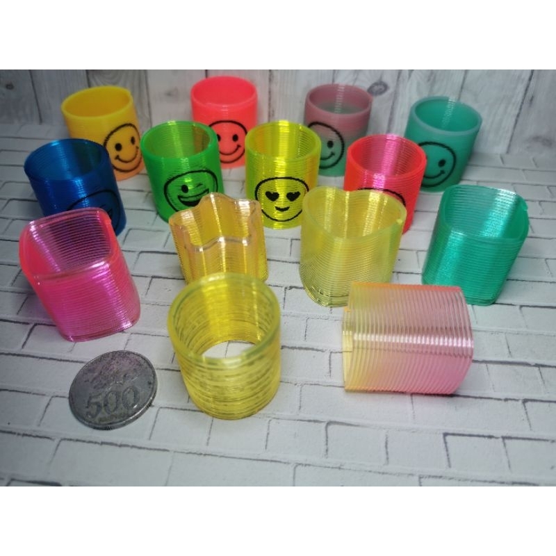 Jual mainan spring mini pegas per rainbow warna warni smile love ...