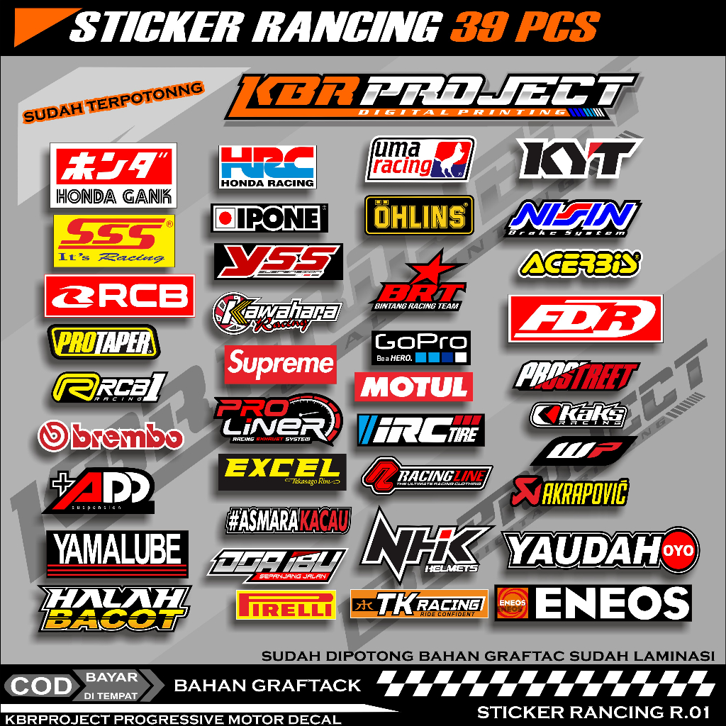 Jual 39 Lembar Stiker Motor Sponsor Racing sudah terpotong bahan