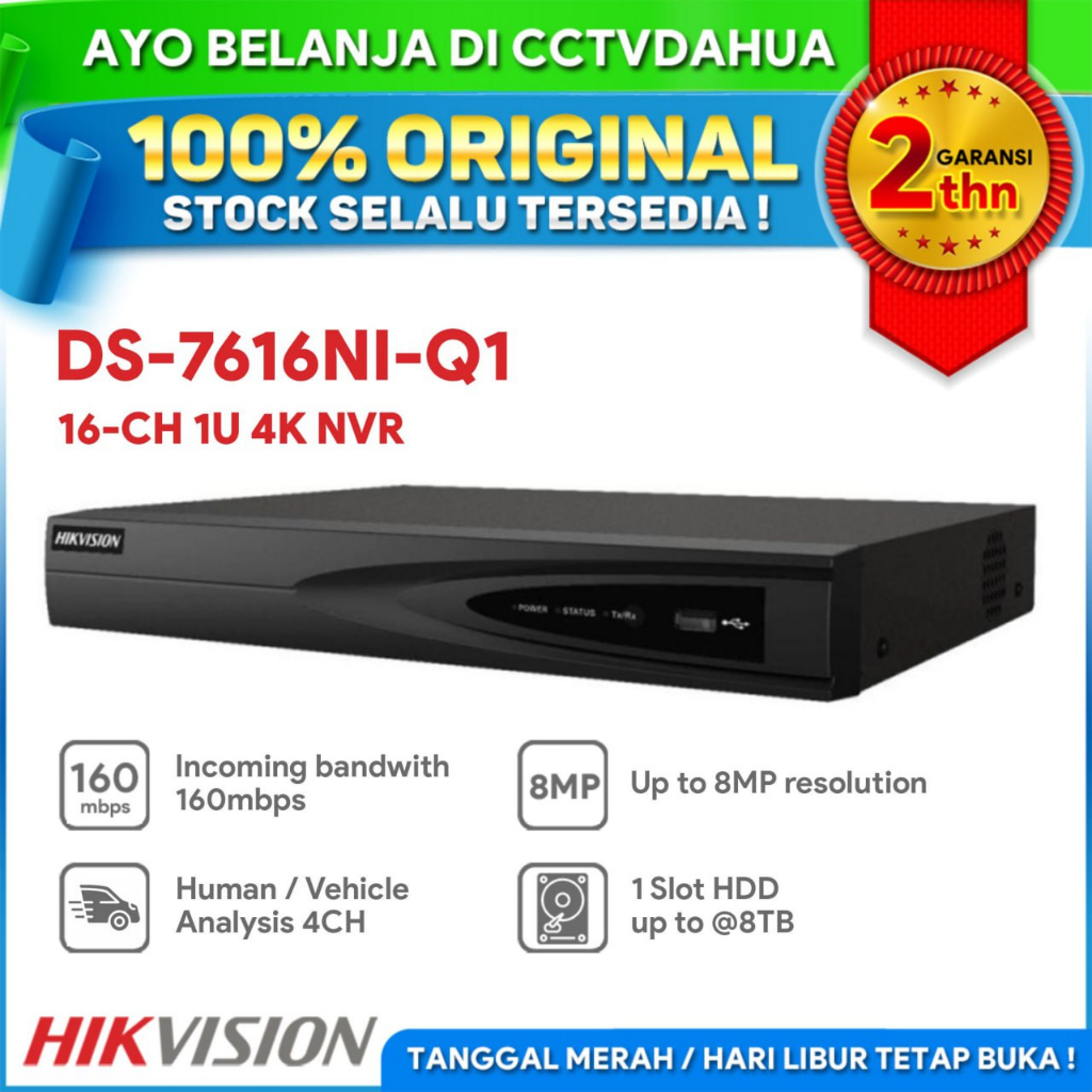 Jual HIKVISION DS-7616NI-Q1 Hikvision 16 channel 1U 4K Resolution NVR ...