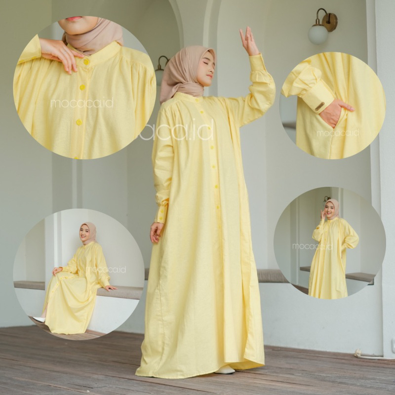 Jual Dress gamis yellow kuning pastel soft Elegan Ootd Hijabers bahan ...