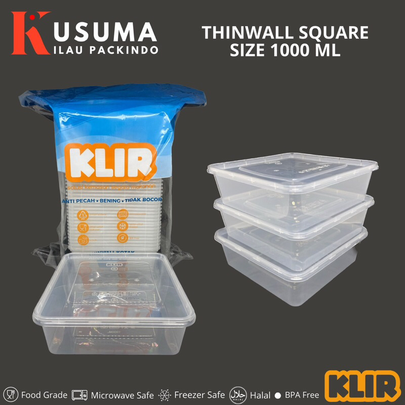 Jual Klir Thinwall Square Persegi 1000ml 1500ml Isi 25pcs Per Pack