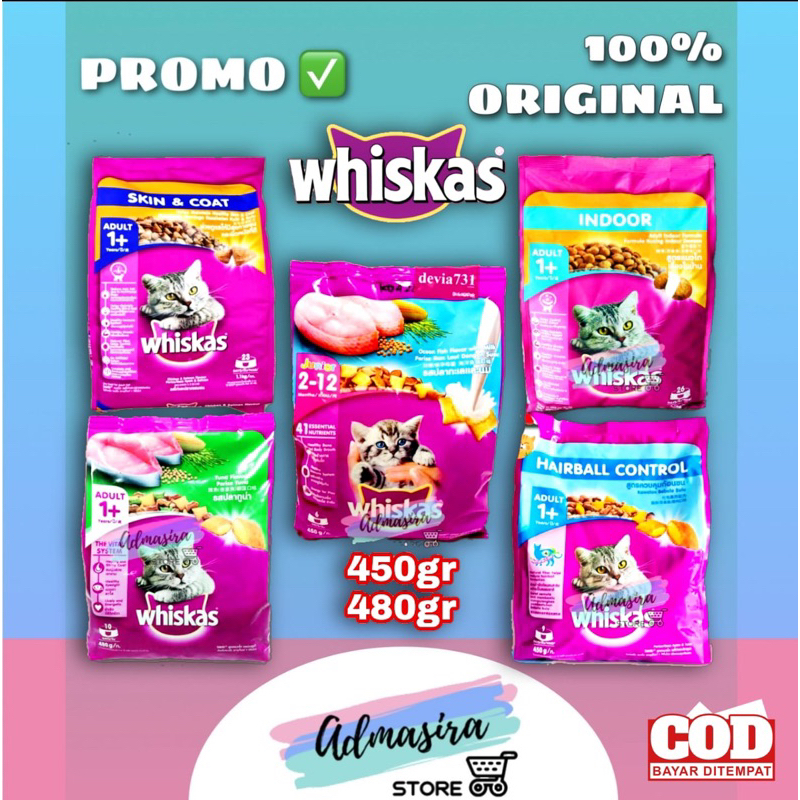 Jual WHISKAS Dry 450gram 480gram Cat Dry Food Junior adult all varian