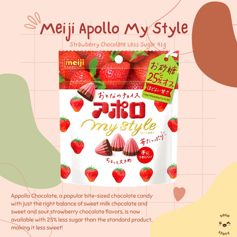 Jual Meiji Apollo My Style Strawberry Chocolate Less Sugar 41g | Coklat ...