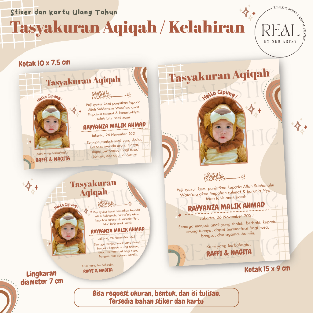 Jual Realistic - Stiker Aqiqah Kelahiran Anak Custom Pakai Foto