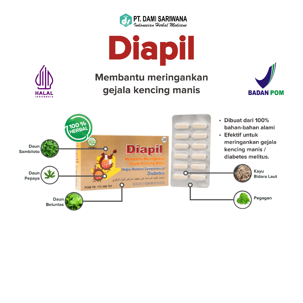 Jamu Herbal DIAPIL 12 Kapsul Mengatasi Diabetes Kencing Manis