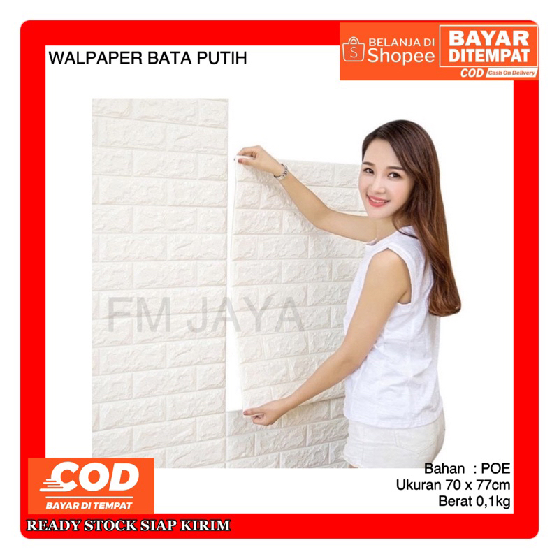 Jual WALLPAPER FOAM BATA 70X38 CM STICKER WALLPAPER FOAM BATA PUTIH
