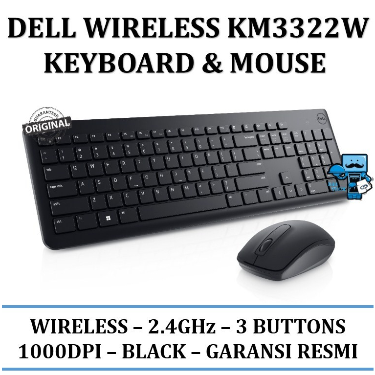 Jual Dell KM3322W Wireless Keyboard Mouse Combo Black Original Produk