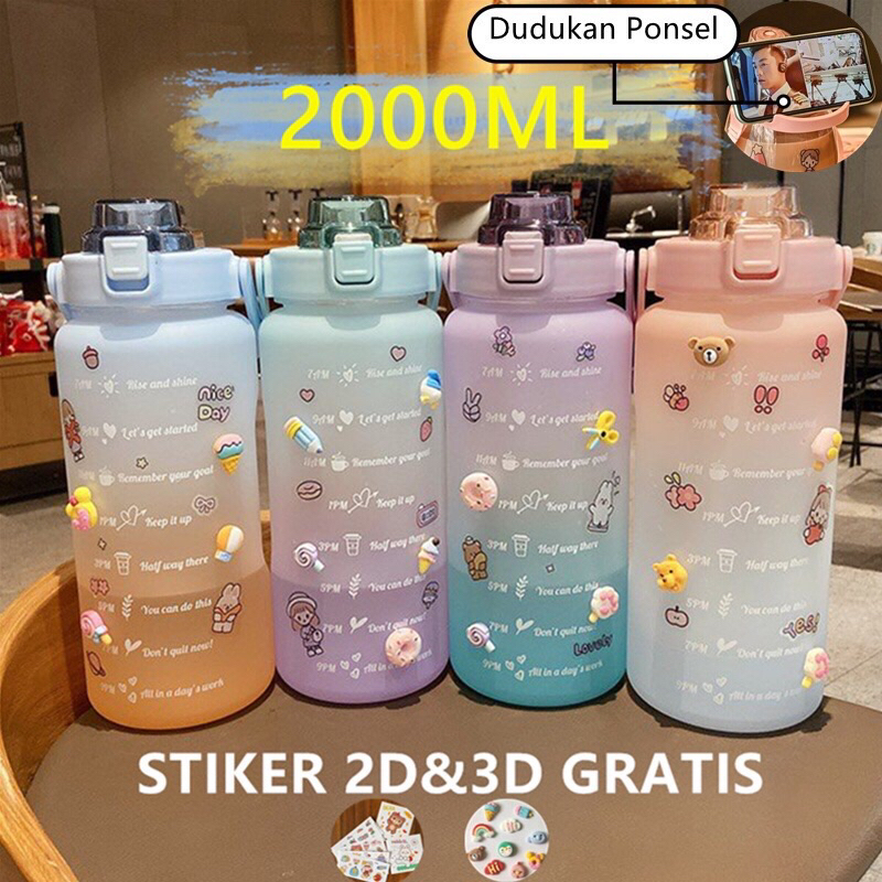 Jual Botol Minum 2 Liter 2000ml Korea Viral Botol Motivasi Dengan Stiker 2d And 3d Gratis Shopee 9465