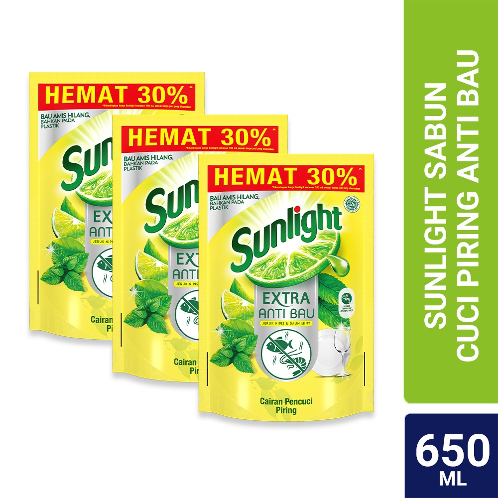 Jual Sunlight Sabun Cuci Piring Anti Bau 650ml Triplepack | Shopee ...