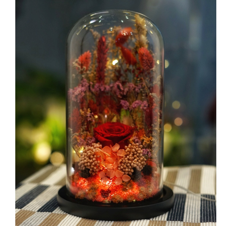 Jual Flower Glass Dome Dorana Florist Bunga Mawar Rose Built In Led Kado Ulang Tahun Kado 6398