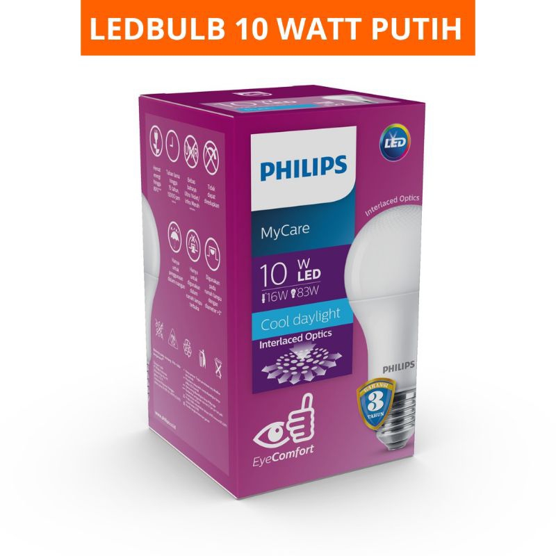 Jual lampu bohlam LED philips bulb 10 watt putih white 6500K CDL 10WATT ...