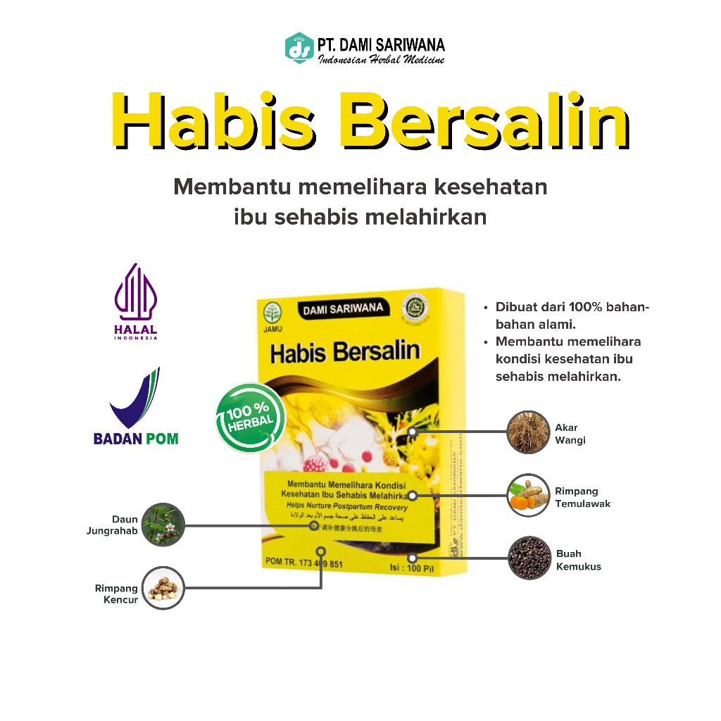 Jual Jamu Herbal HABIS BERSALIN 100 Pil Memelihara Kesehatan Rahim ...