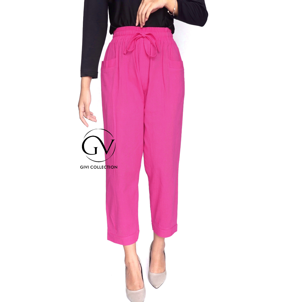 Jual celana haruka pants 7/8 linen crinkle premium JUMBO Shopee Indonesia