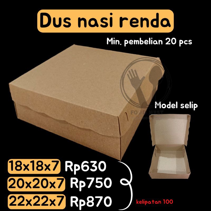 Jual Nasi Kotak 18x18x7 Dus Nasi 20x20x7 Dos Nasi 22x22x7 Packaging